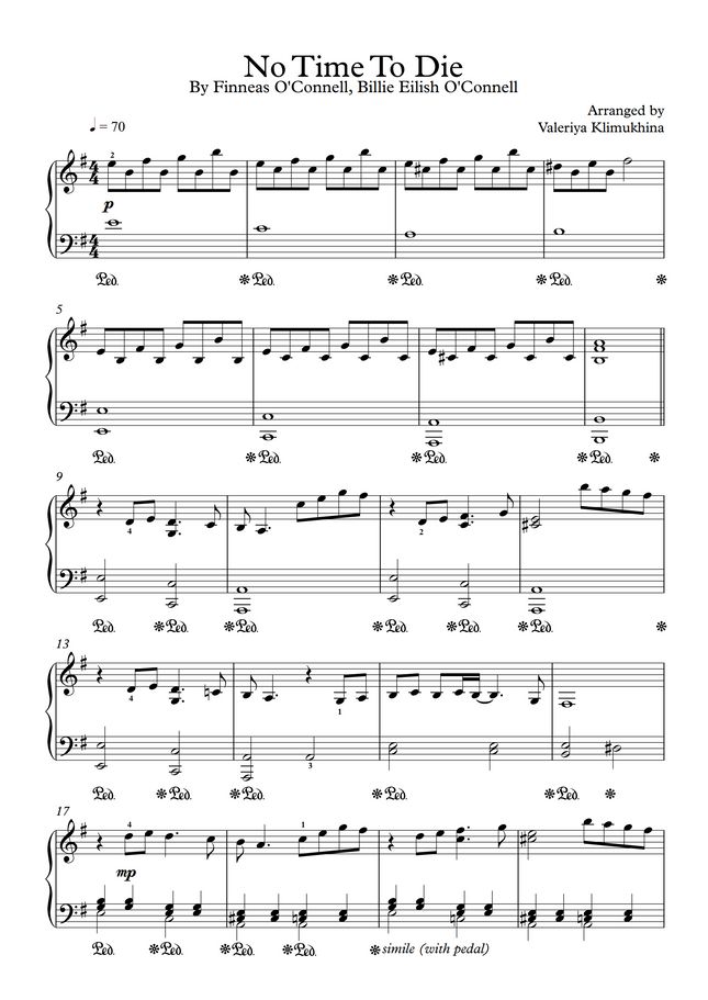 Billie Eilish No Time to Die Early Intermediate (for Piano Solo