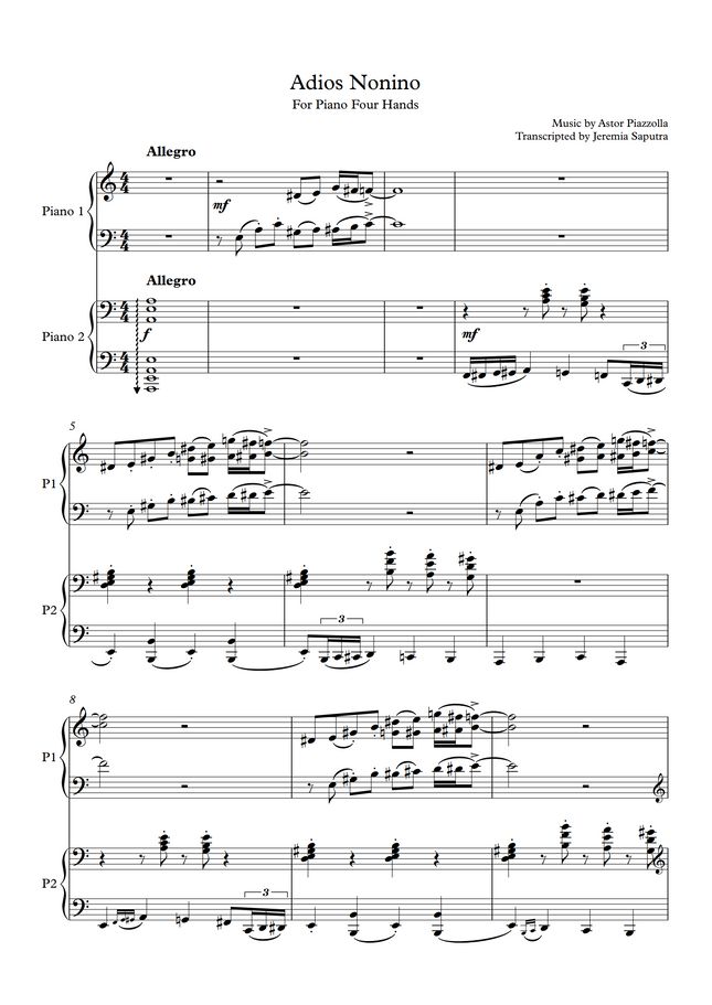 Astro Piazolla - Adios Nonino (4 hands piano) by TaeHyun Taylor Lee, Jeremia Saputra