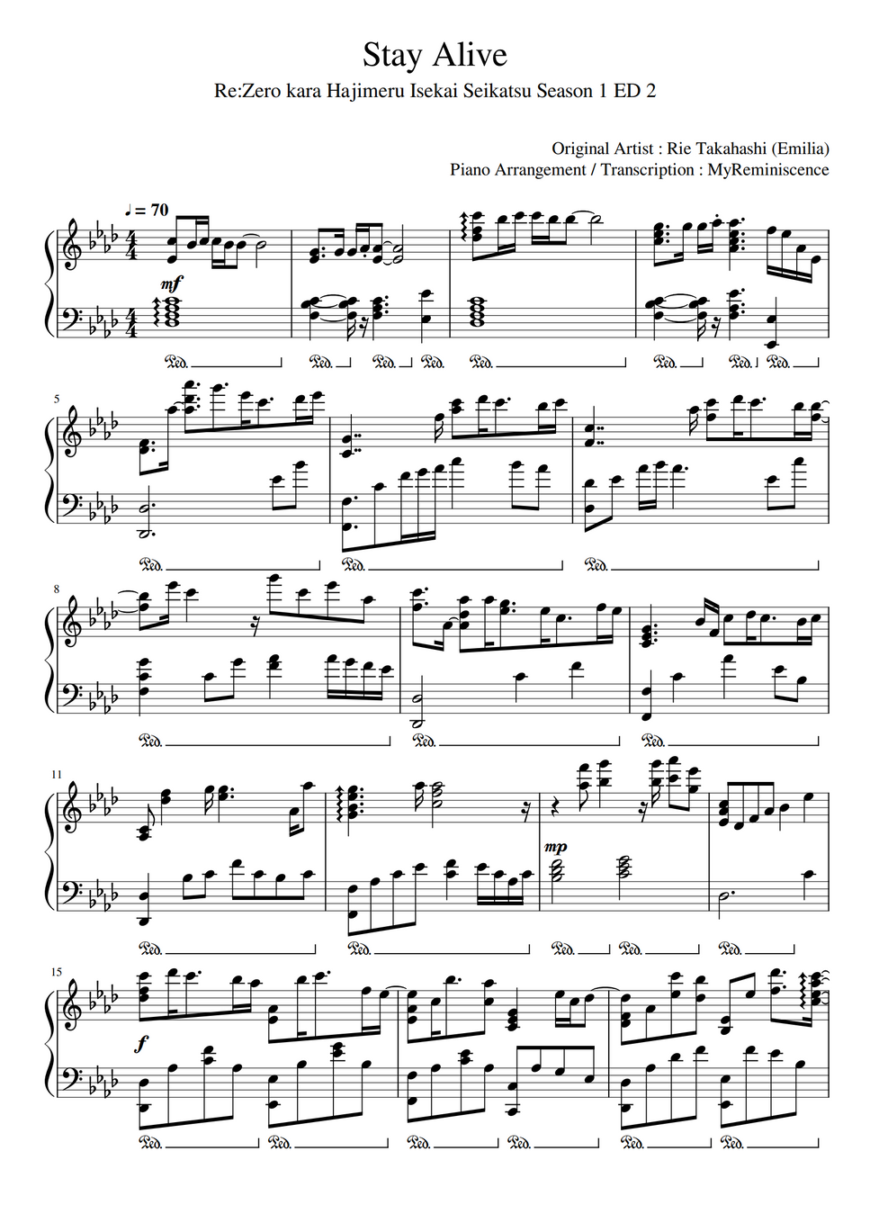 Rie Takahashi (Emilia) Stay Alive (ReZero S1 ED) by Aoryn