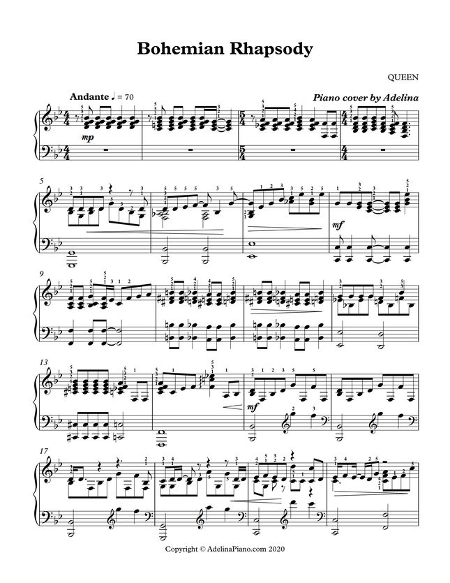 QUEEN Bohemian Rhapsody by Adelina Piano Sheet Music