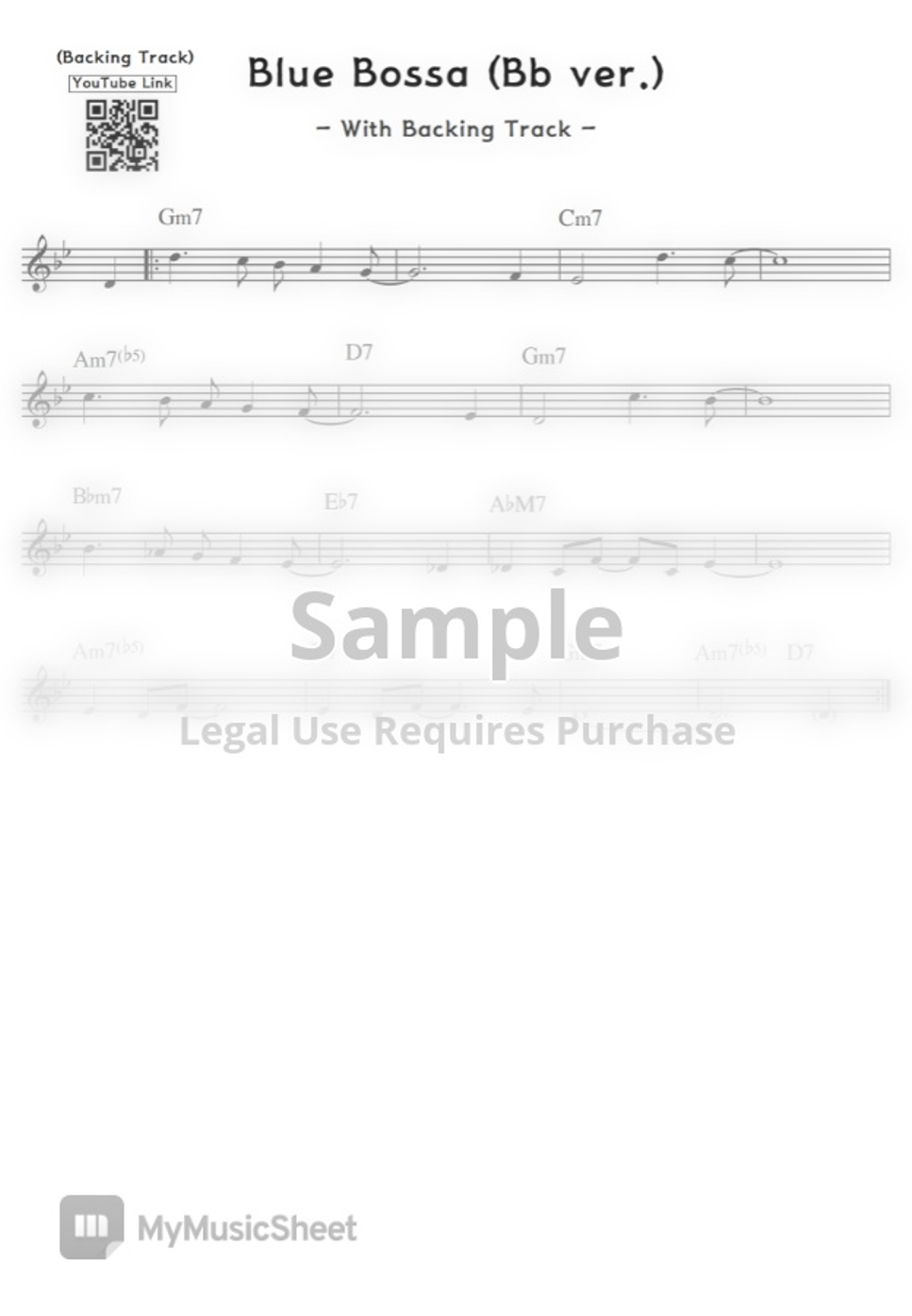Jazz Real Book Blue Bossa / (Bb ver.) Backing Track by BaBoSound Sheet