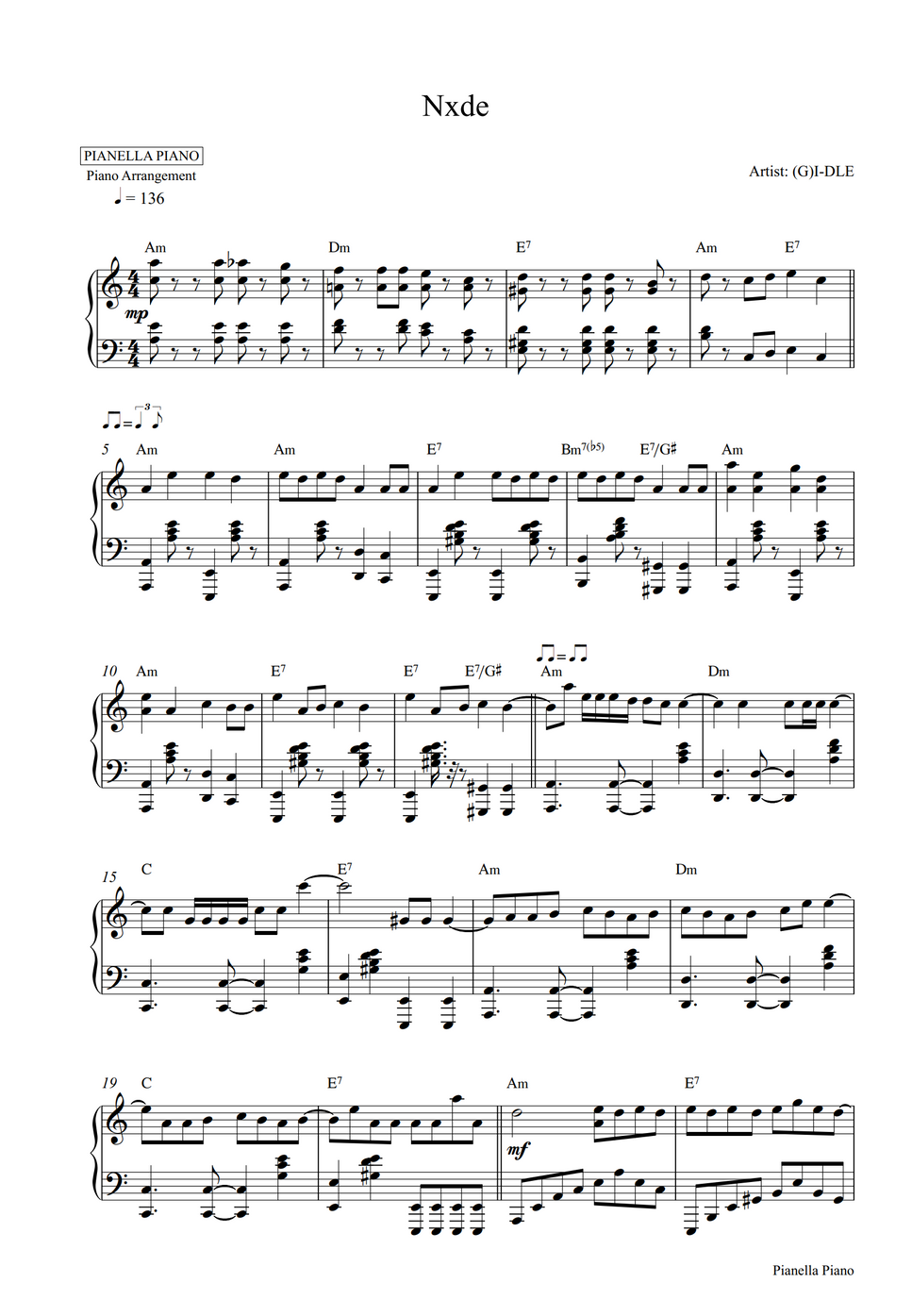 (G)IDLE Nxde (Piano Sheet) by Pianella Piano Sheet