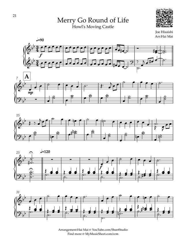 Howl's Moving Castle Merry Go Round of Life for Easy Piano by Hai Mai