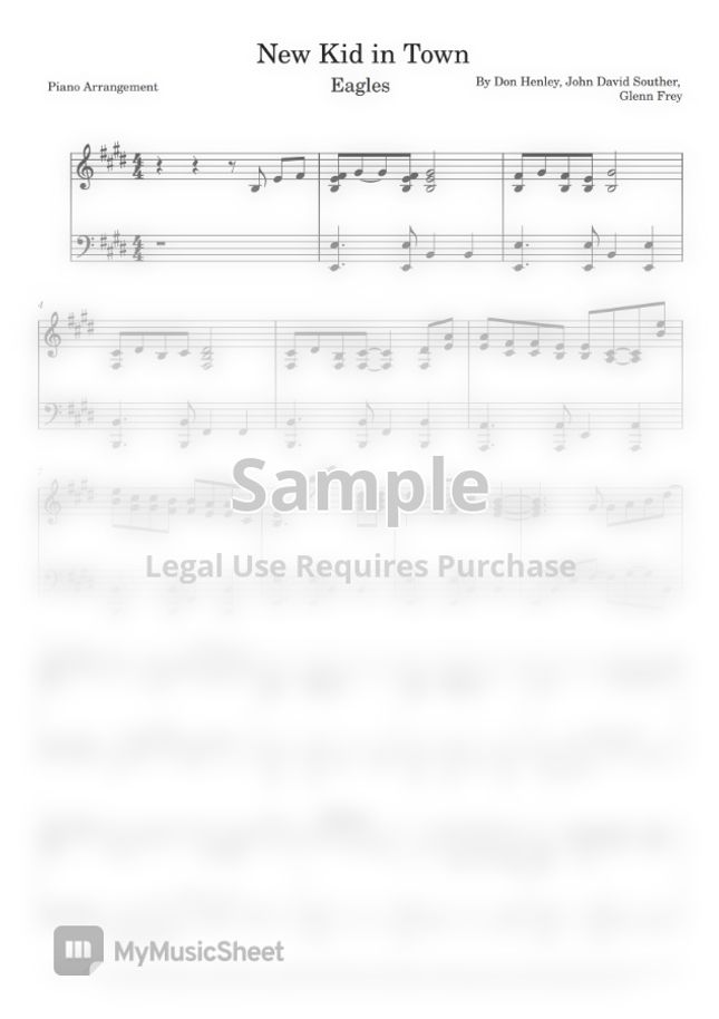 The Eagles New Kid in Town by Piano Go Life Sheet Music