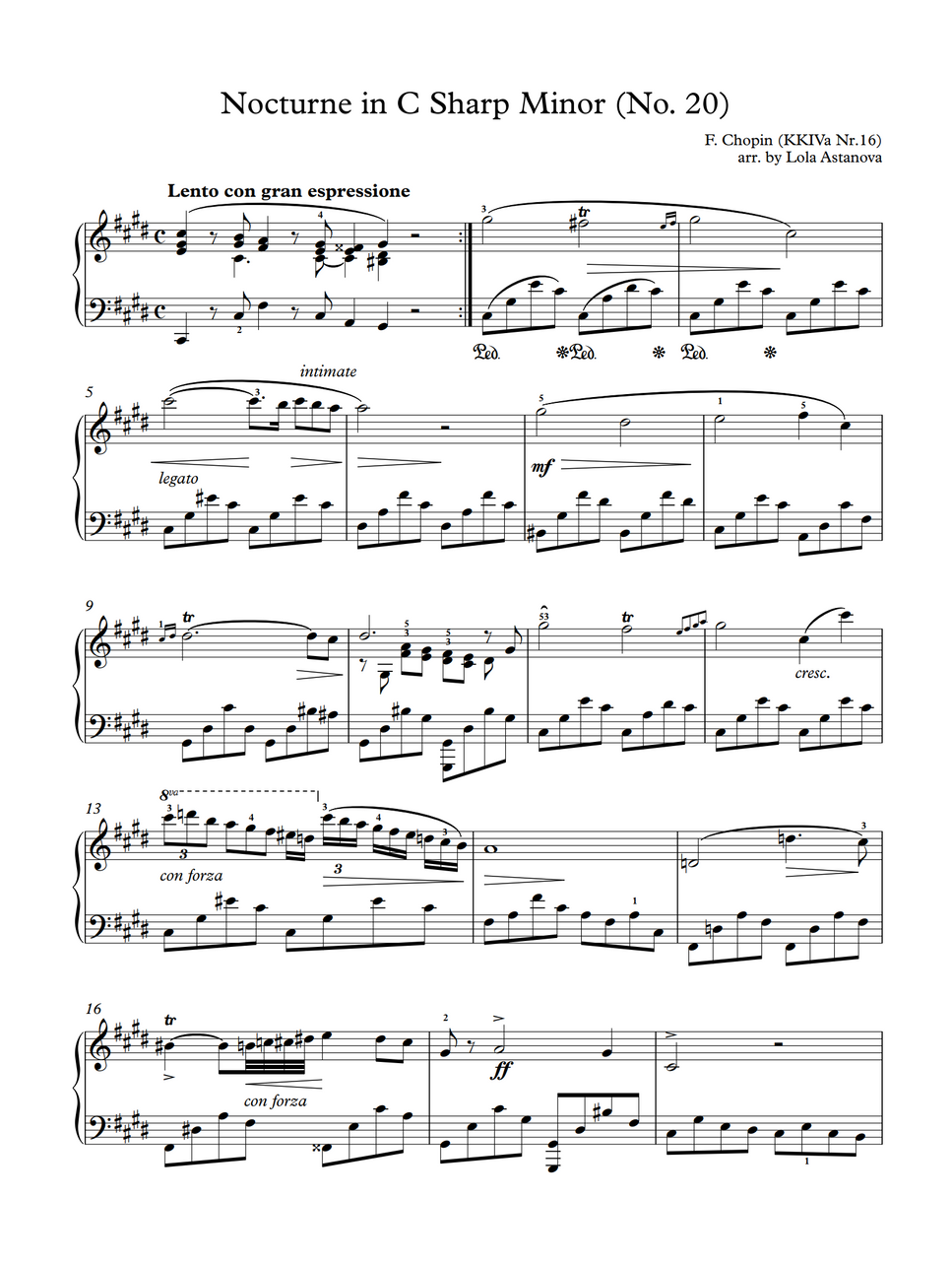 Frederic Chopin - Nocturne in C Sharp Minor, No. 20 (This compositions has original elements written and arranged by Lola Astanova) by Lola Astanova