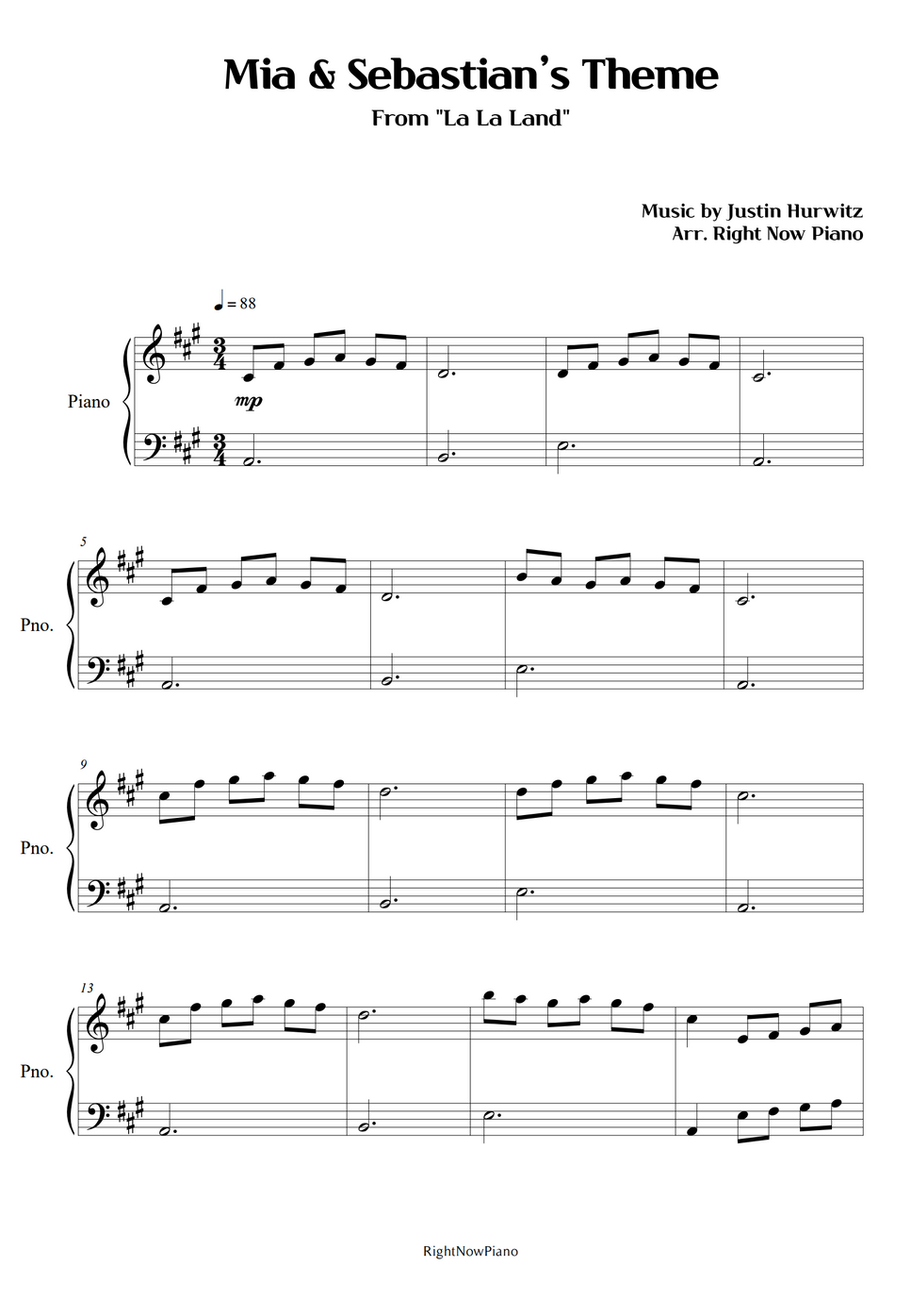 La La Land Mia & Sebastian’s Theme (Easy Piano) by Right Now Piano Blad