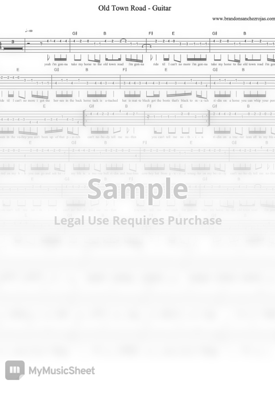 OLD TOWN ROAD GUITAR TABS Partition musicale