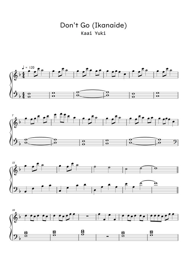 Kaai Yuki - Don't Go (Ikanaide) (Sheet Music, MIDI,) by Roxette