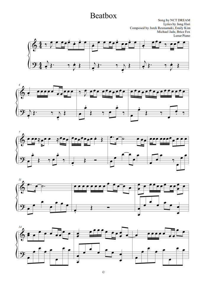 NCT DREAM - Beatbox by Lunar Piano Sheet