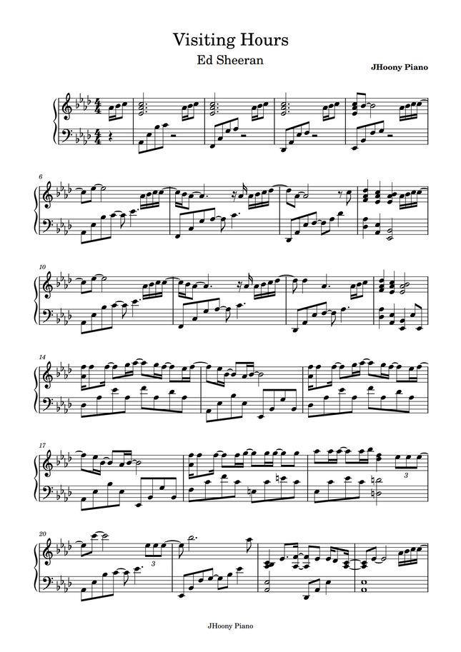 Ed Sheeran Visiting Hours by JHoony Piano Sheet