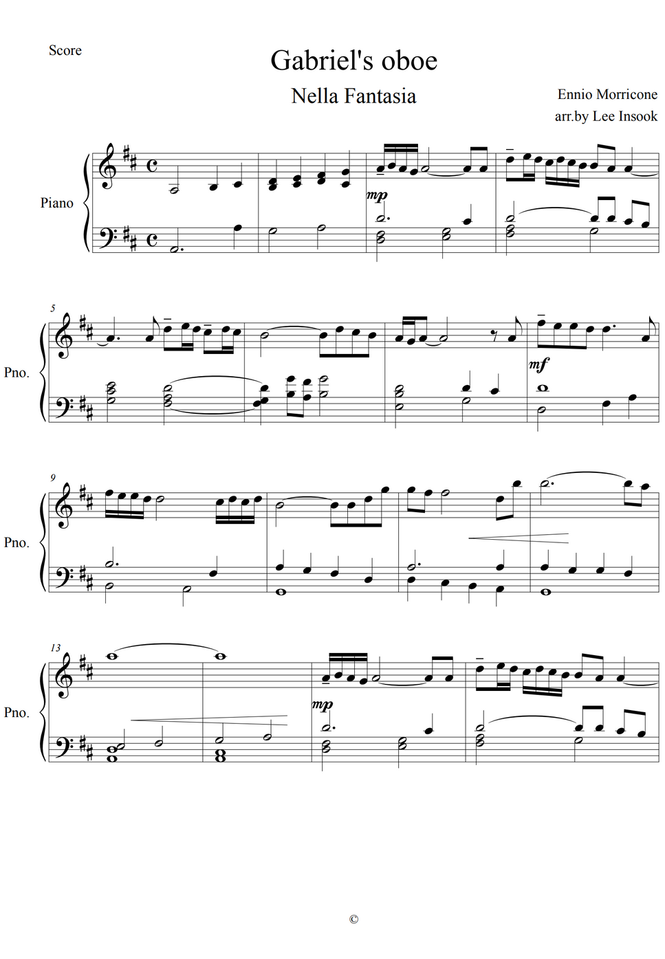 Ennio Morricone Gabriel's oboe (Nella Fantasia) by Lisamusic Sheet