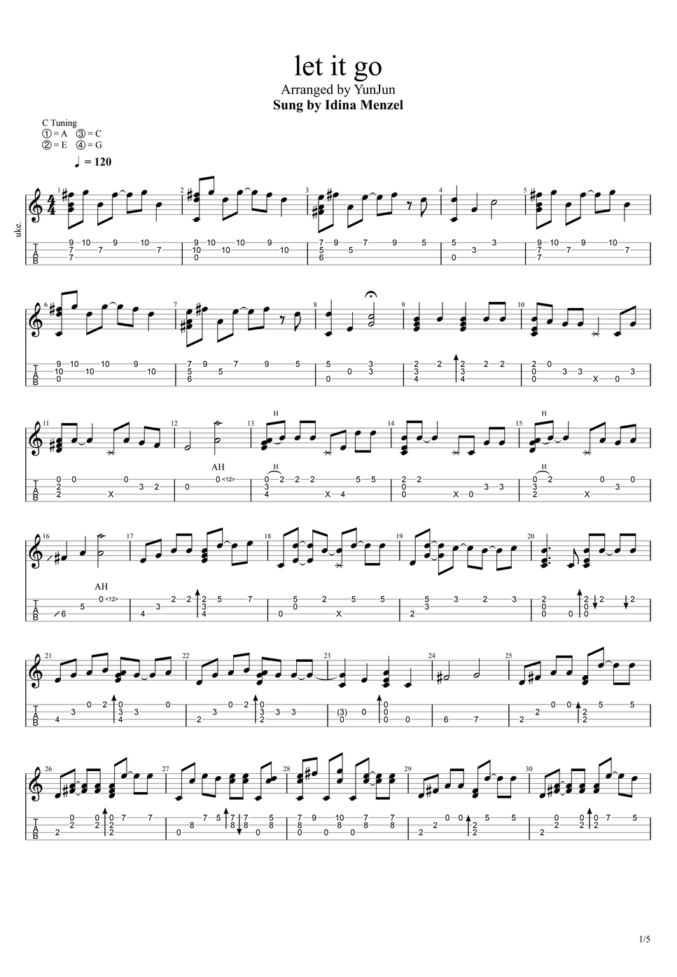 Idina Menzel Let It Go (Ukulele) (Fingerstyle/우쿨렐레) by YunJun Hoja