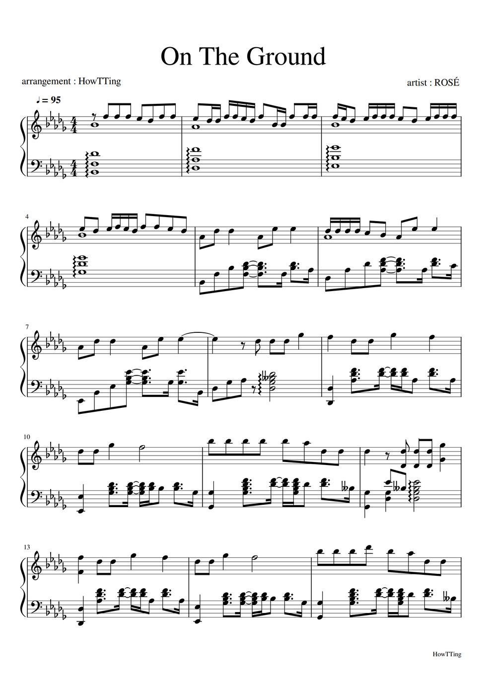 ROSÉ On The Ground (piano) Sheet by HowTTing