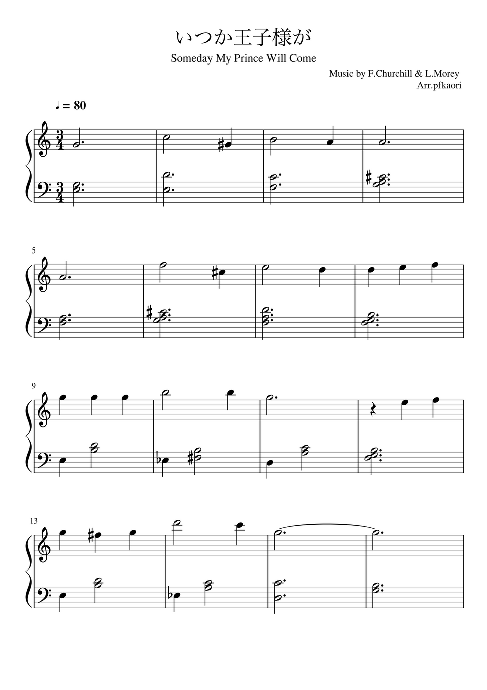 F.Churchill - Some Day My Prince Will Come (Cdur/piano soloBeginner to intermediate) by pfkaori