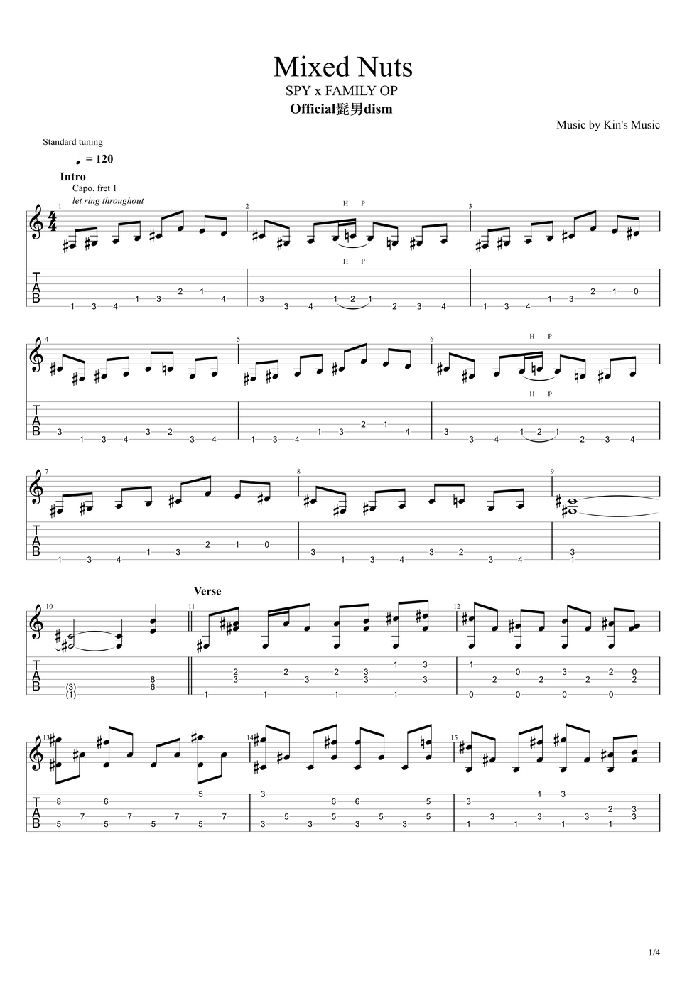 Official髭男dism Mixed Nuts [Easy Guitar Fingerstyle For Beginner] by