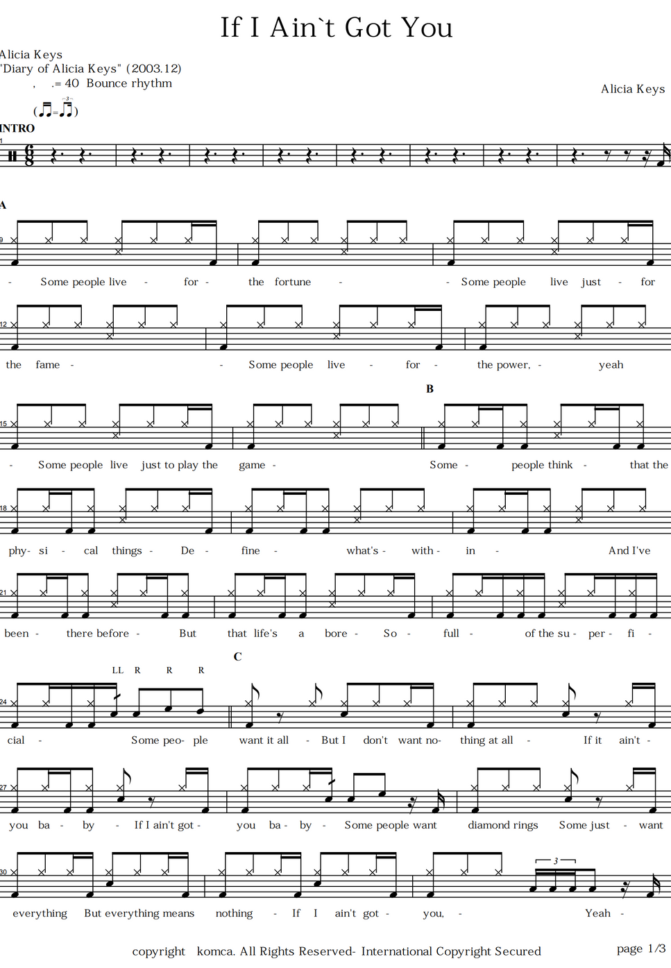 Alicia Keys If I Aint Got You By Copydrum Sheet