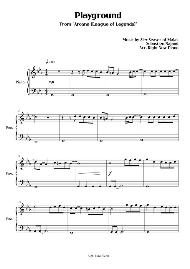 Arcane (League of Legends) Playground (Easy Piano) by Right Now Piano