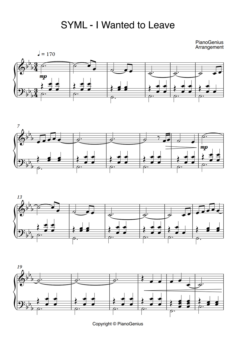 SYML I Wanted to Leave by PianoGenius Sheet