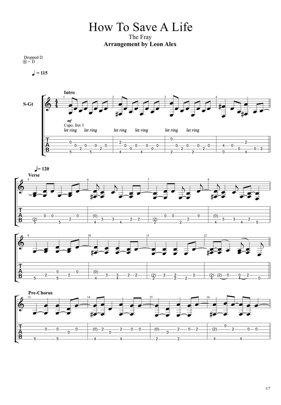 The Fray How To Save A Life (Guitar) TAB by Leon Alex