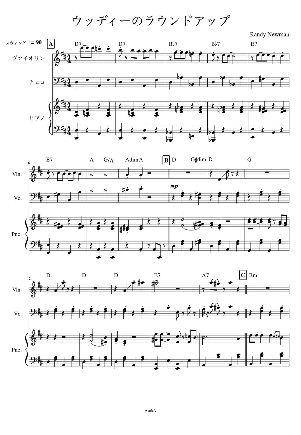 Toy Story 2 Woody's Roundup (Piano/Violin/Cello) Sheet by AsukA818