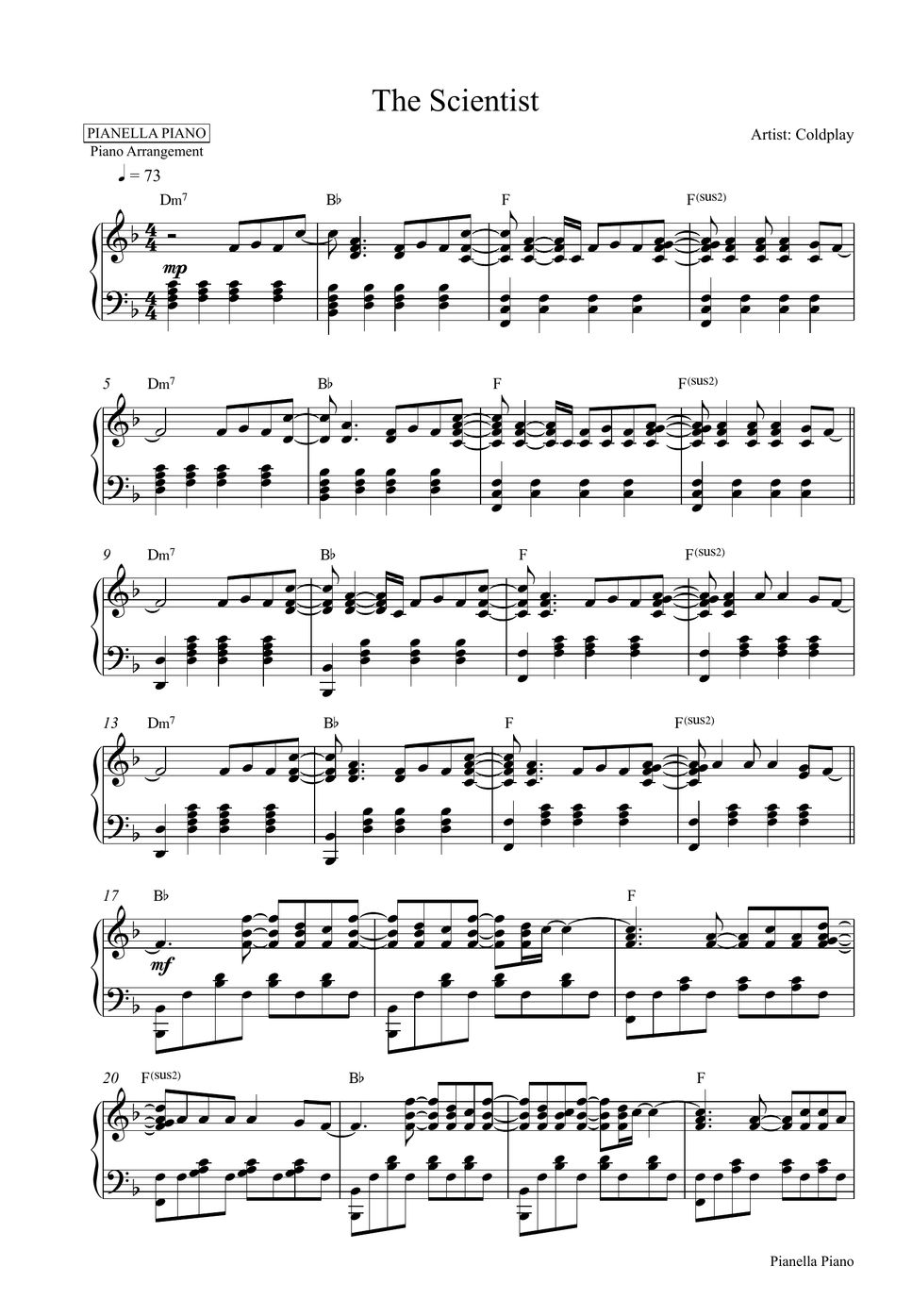 Coldplay The Scientist (Piano Sheet) Sheet by Pianella Piano