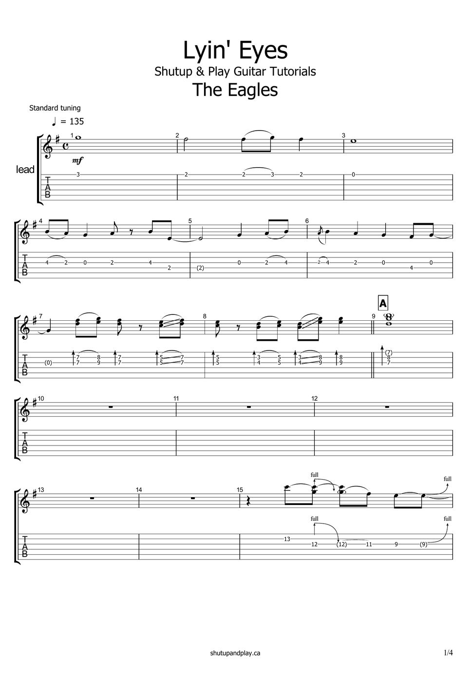 The Eagles Lyin' Eyes TAB by Shutup & Play Guitar Tutorials