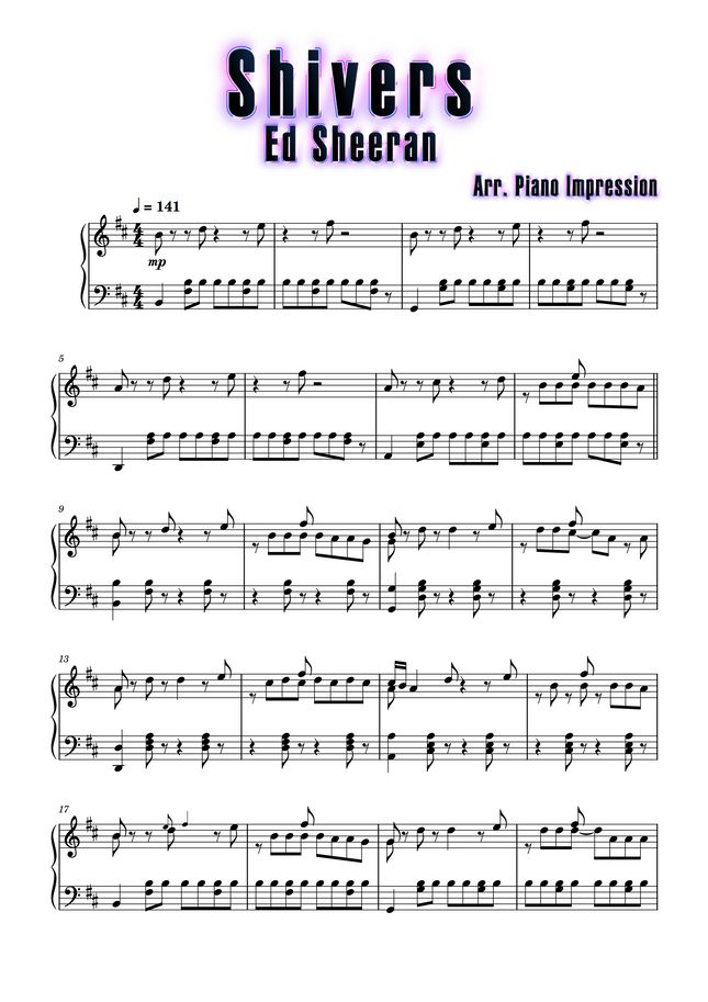 Ed sheeran shivers by piano impression sheet music