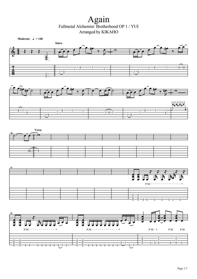 Fullmetal Alchemist Brotherhood Again By Yui Sheet Music Fullmetal Alchemist Brotherhood Again By Yui Sheet Music