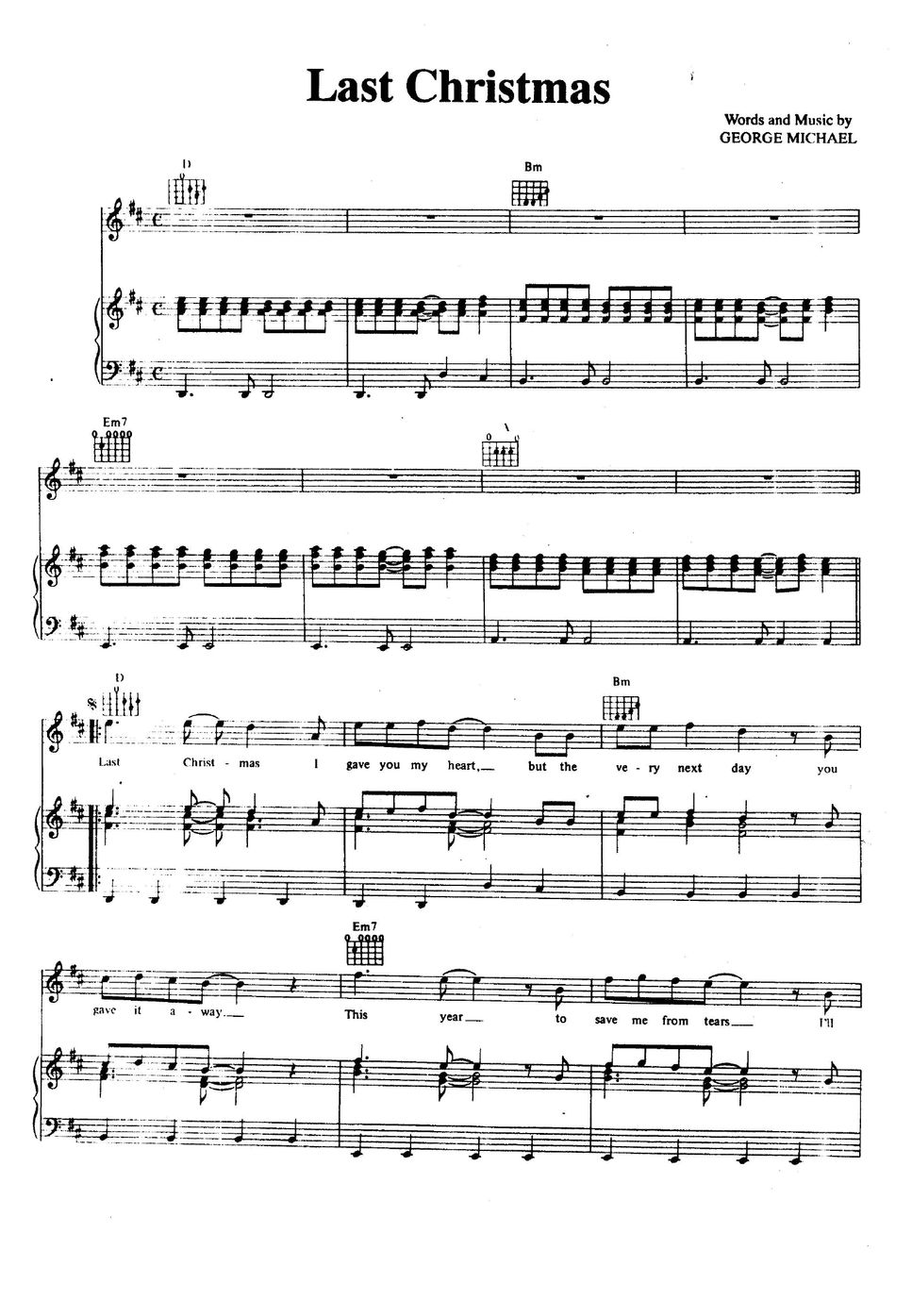 George michael last christmas song partition musicale