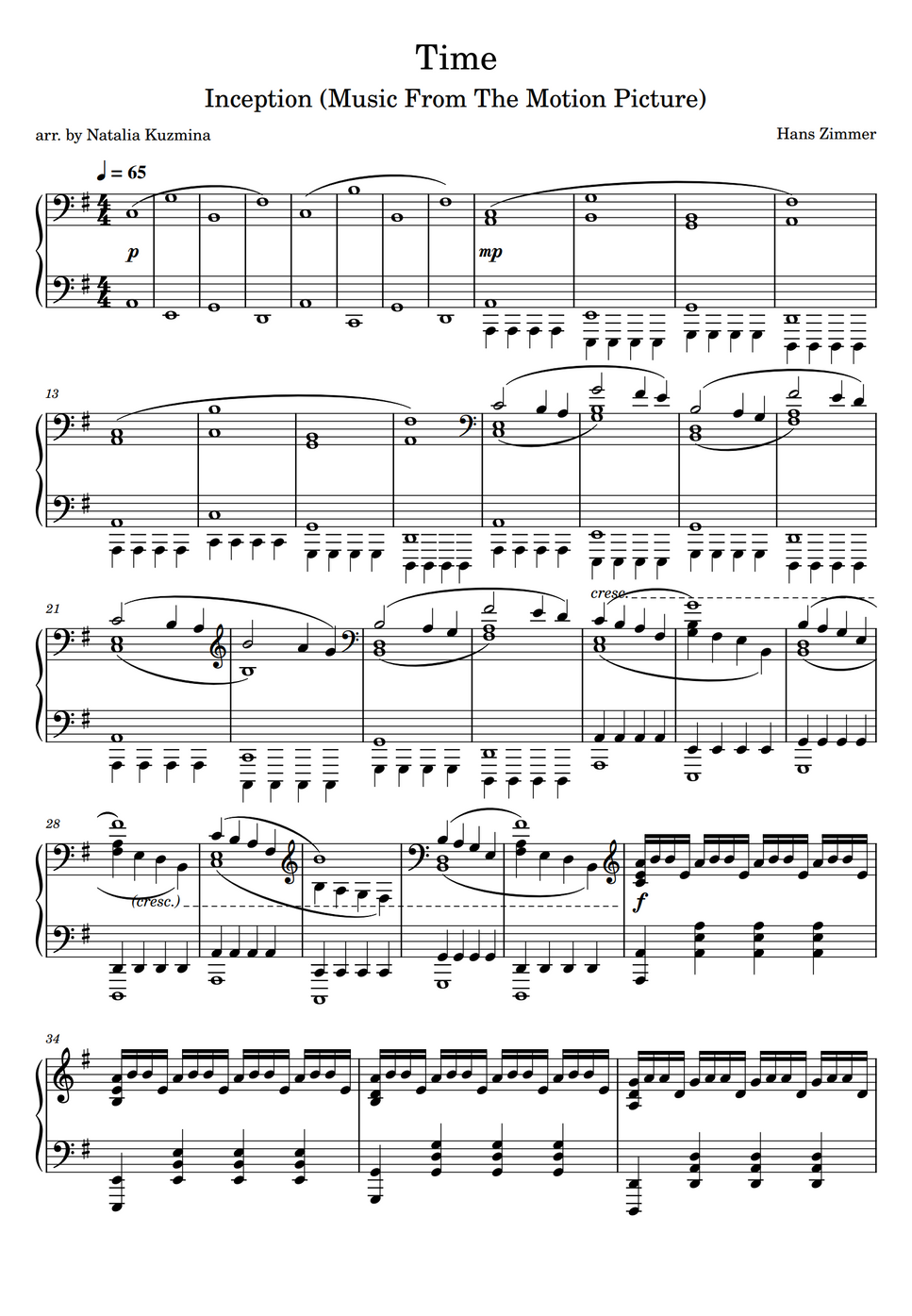 Hans Zimmer Time (OST Inception) by Natalia Kuzmina Sheet