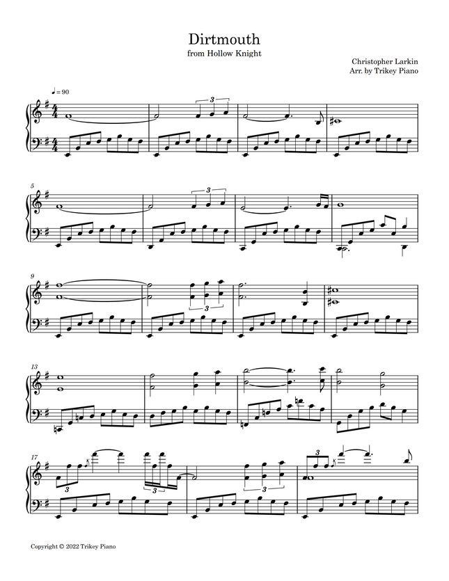 Hollow Knight Dirtmouth by Trikey Piano Sheet