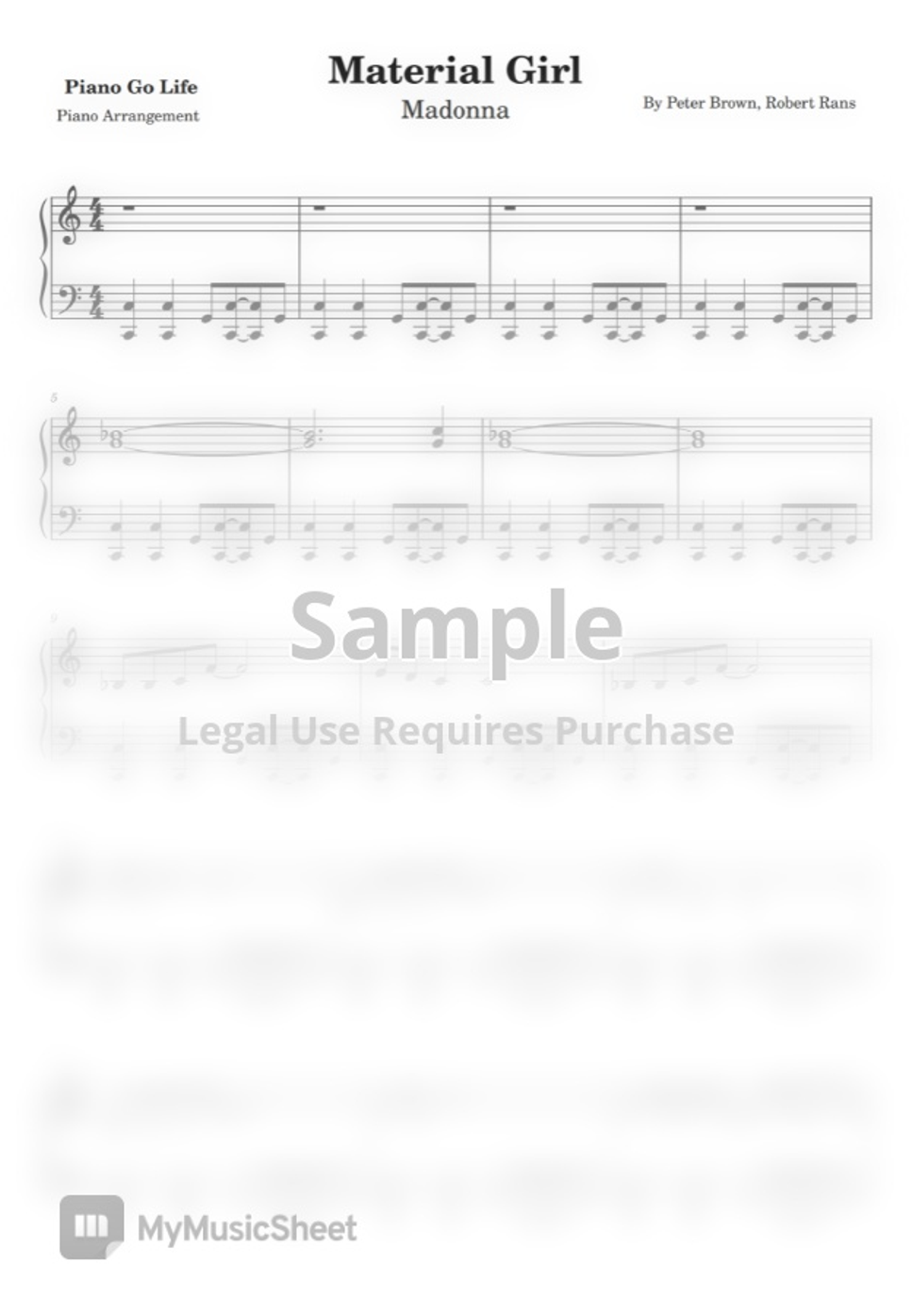 Madonna Material Girl Sheet by Piano Go Life