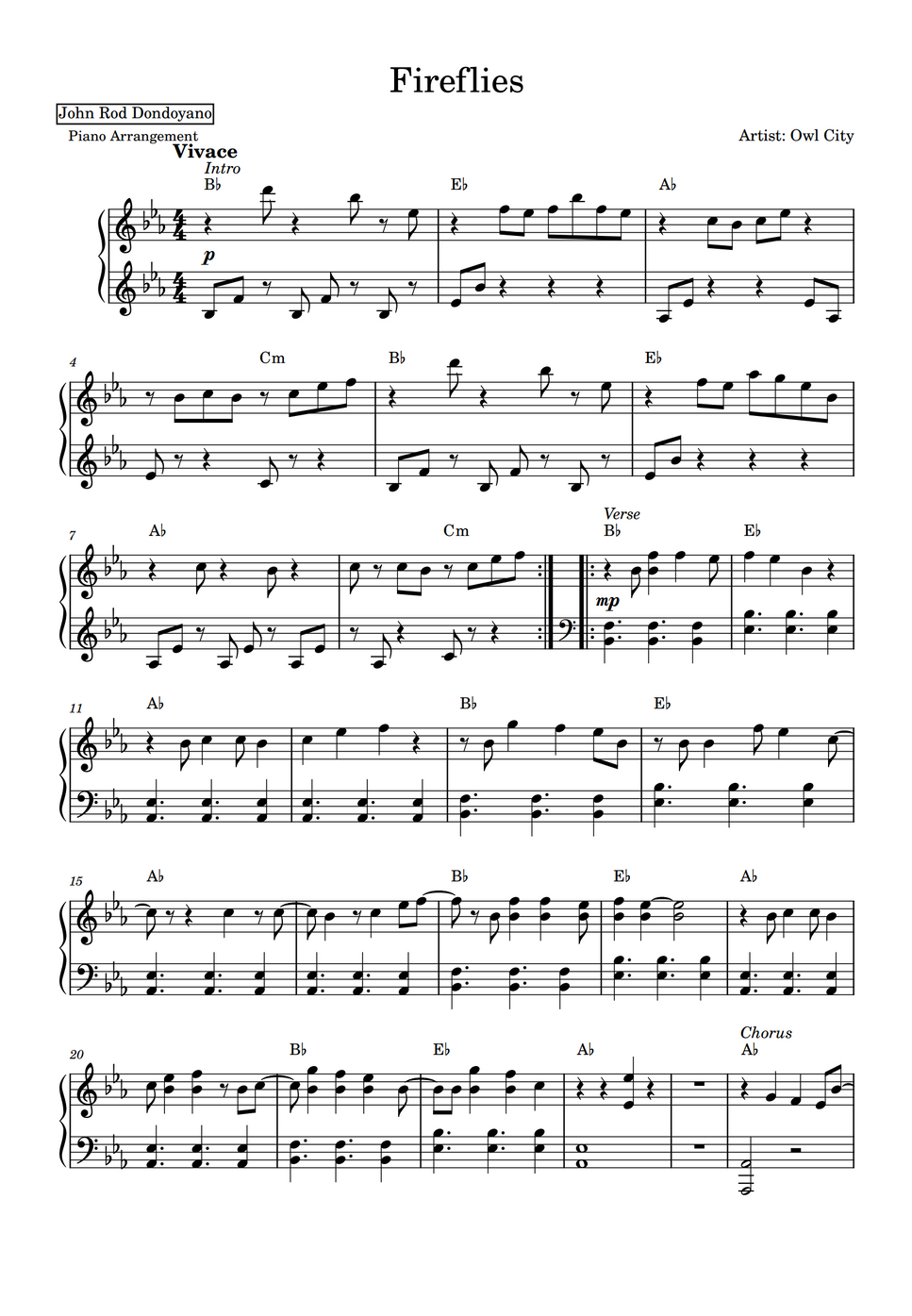 Owl City Fireflies (PIANO SHEET) by John Rod Dondoyano Helaian