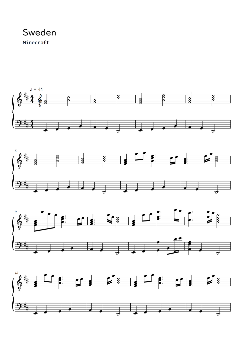 Minecraft C418 Sweden (Sheet Music, MIDI,) by Roxette Partitura