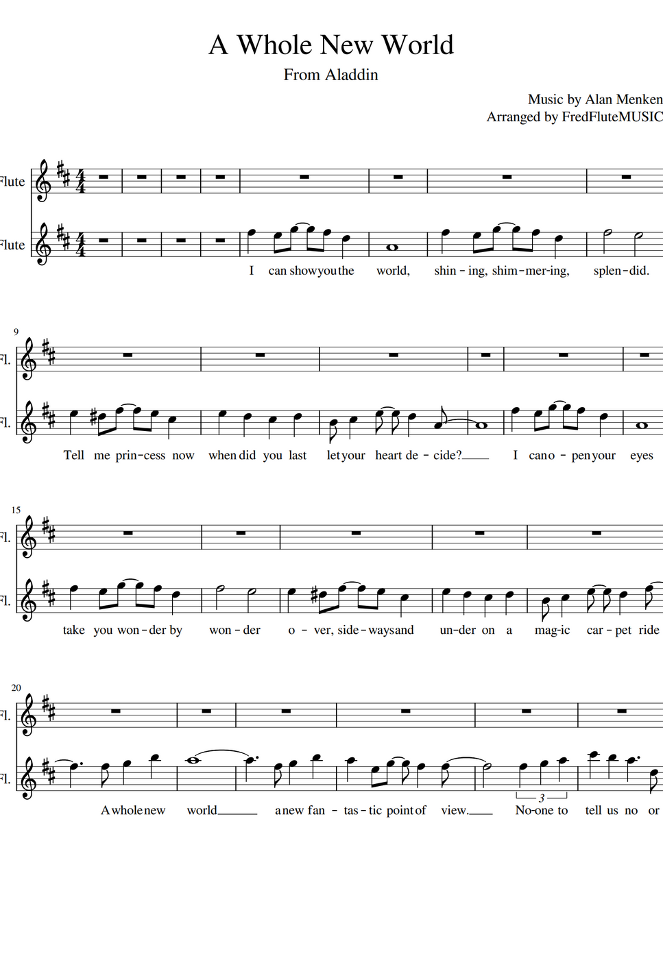A Whole New World FLUTE DUET A Whole New World FLUTE DUET by Fred