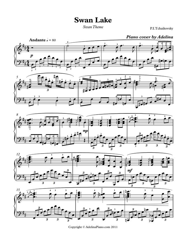 Tchaikovsky Swan Lake /Swan Theme/ by Adelina Piano Sheet Music