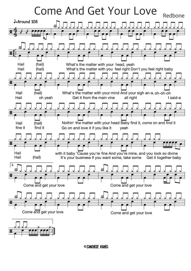 Redbone - Come and get your love by Gwon's DrumLesson Sheet Music