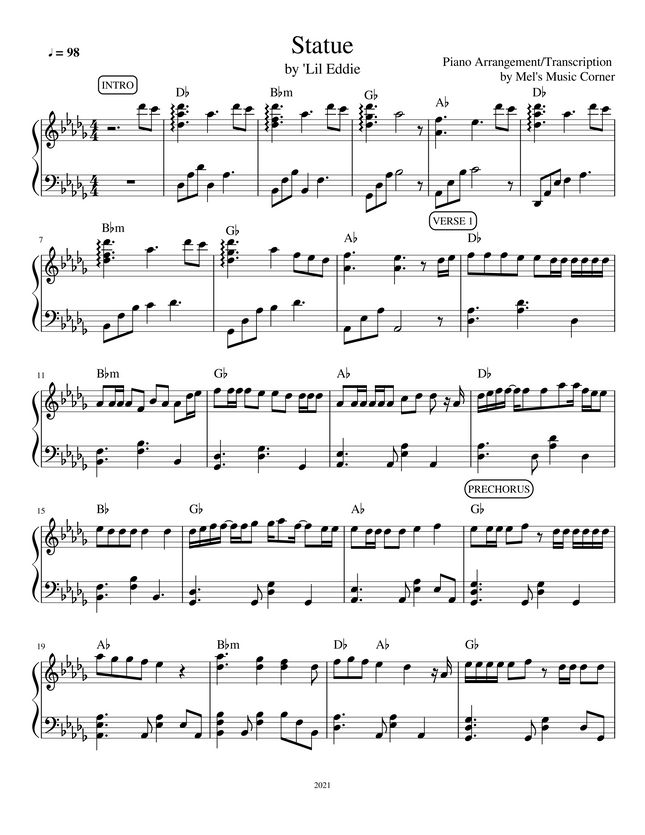 'Lil Eddie Statue (piano sheet music) by Mel's Music Corner Sheet Music