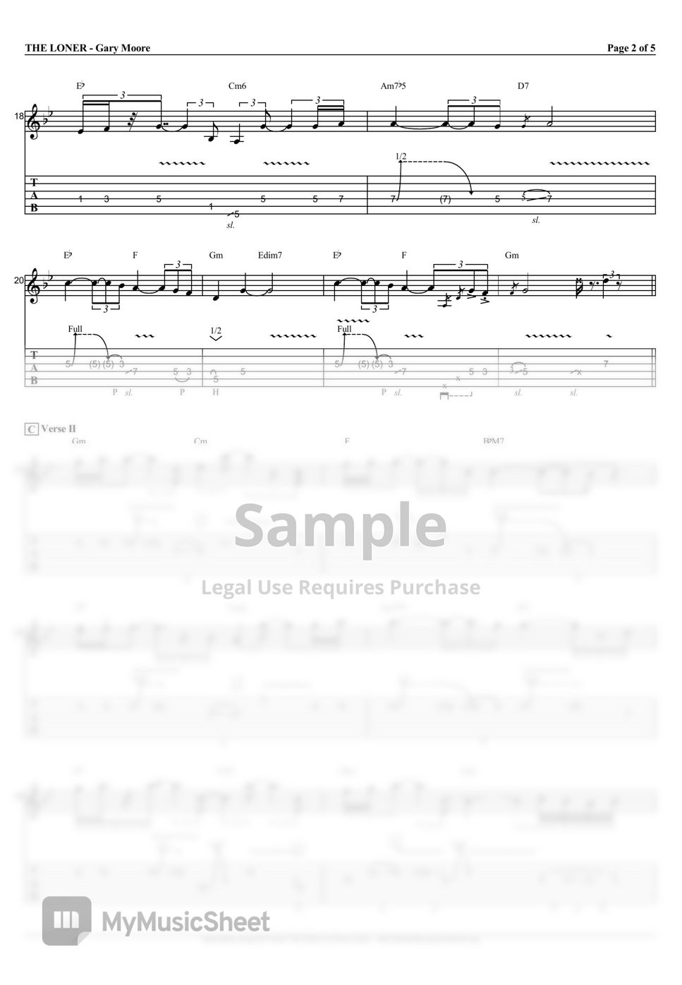 Gary Moore The Loner TAB