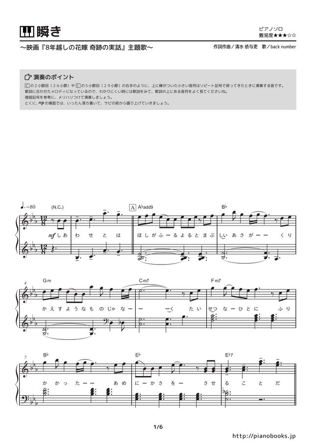 back number - Mabataki by PianoBooks