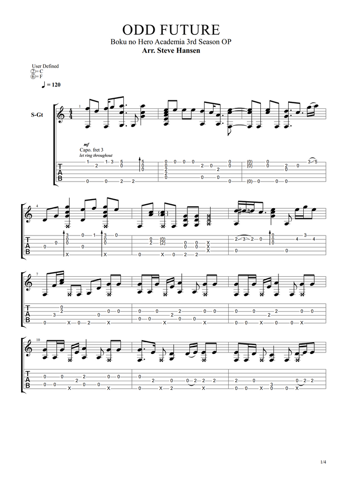 Uverworld Odd Future From Boku No Hero Academia Season 3 Fingerstyle By Steve Hansen Sheet