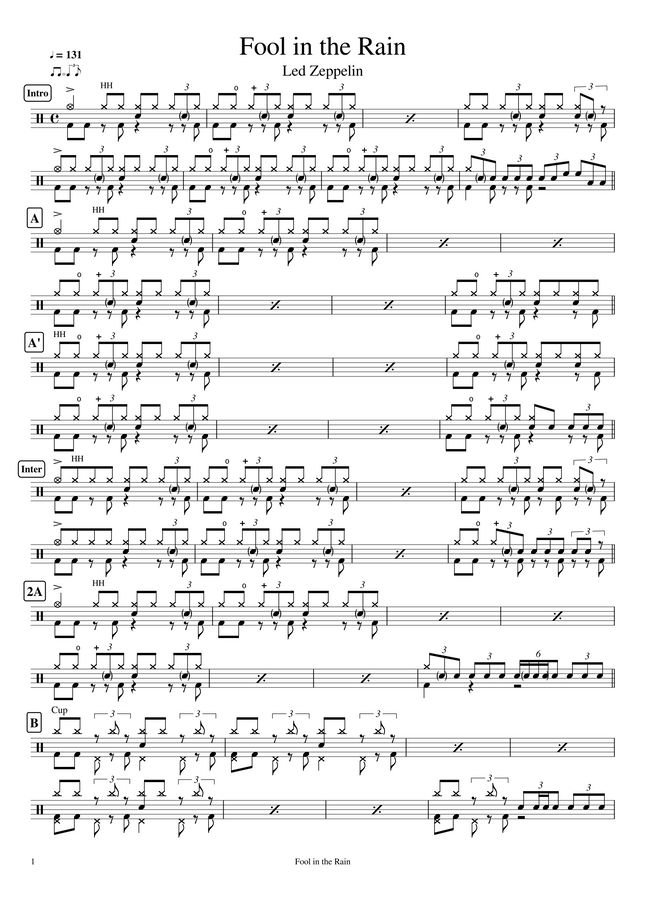 Led Zeppelin Fool in the Rain by Cookai's Jpop Drum sheet music