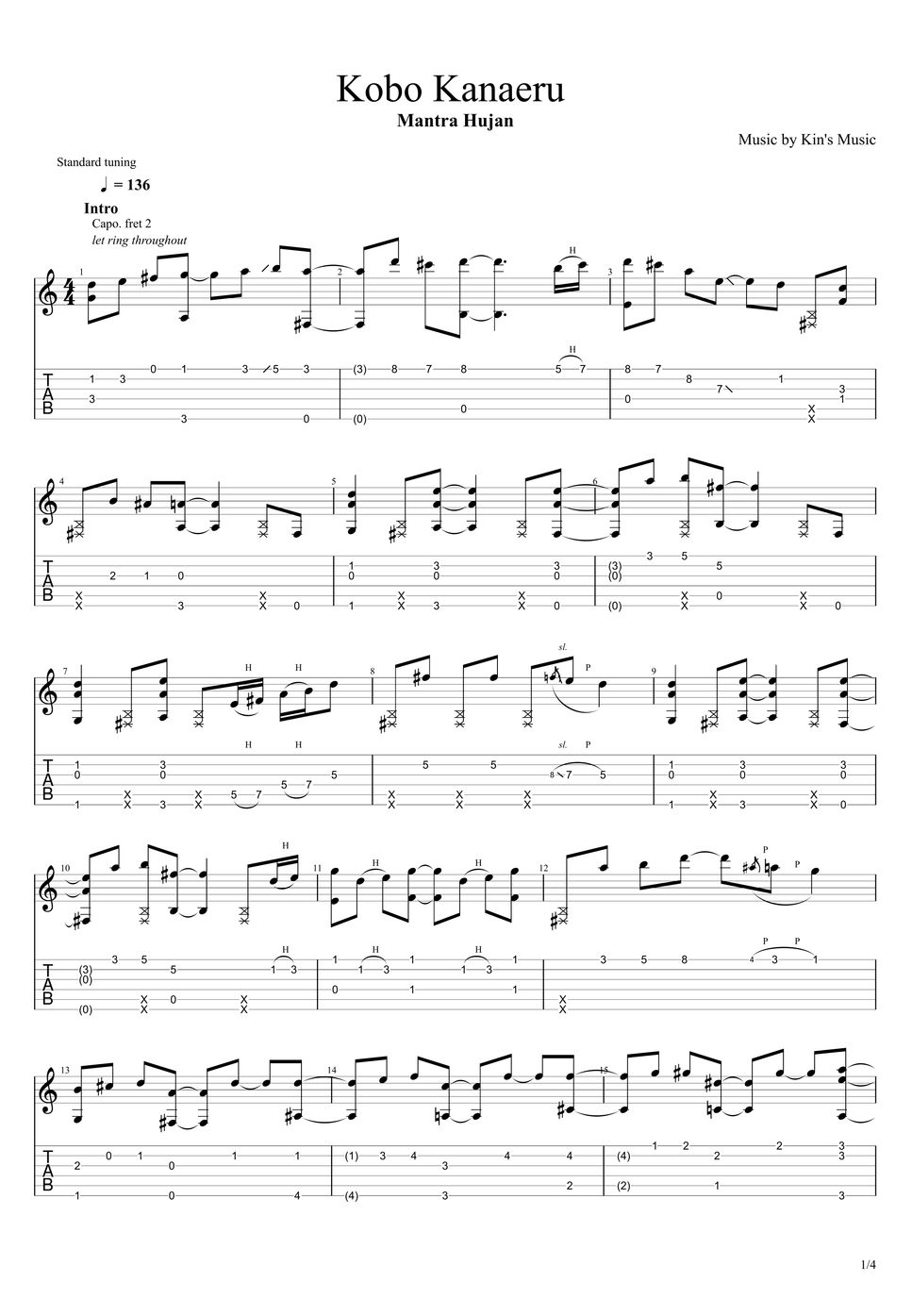 Kobo Kanaeru - Mantra Hujan[Easy Guitar Fingerstyle For Beginner] TAB ...