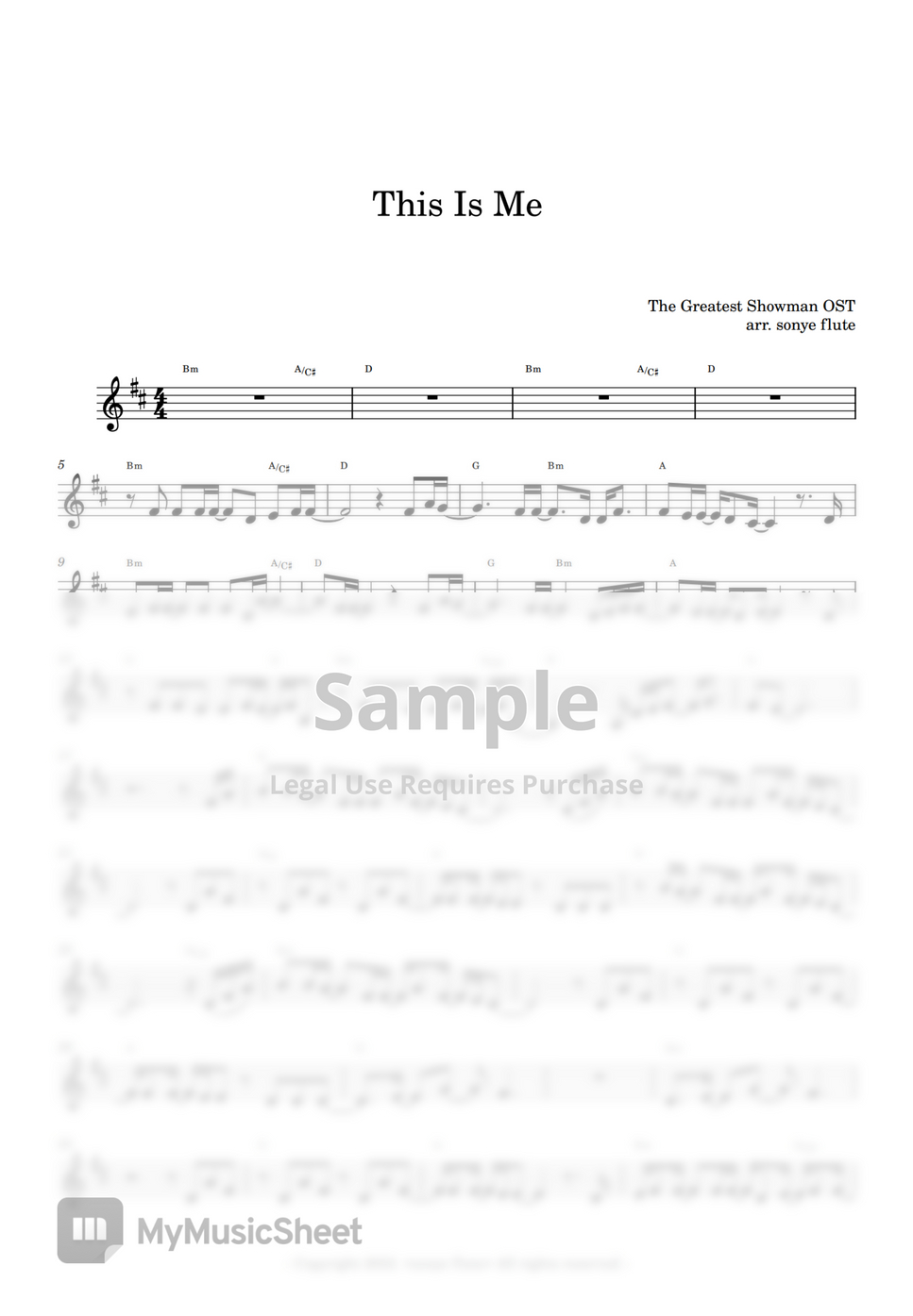 The greatest showman ost this is me flute sheet music by