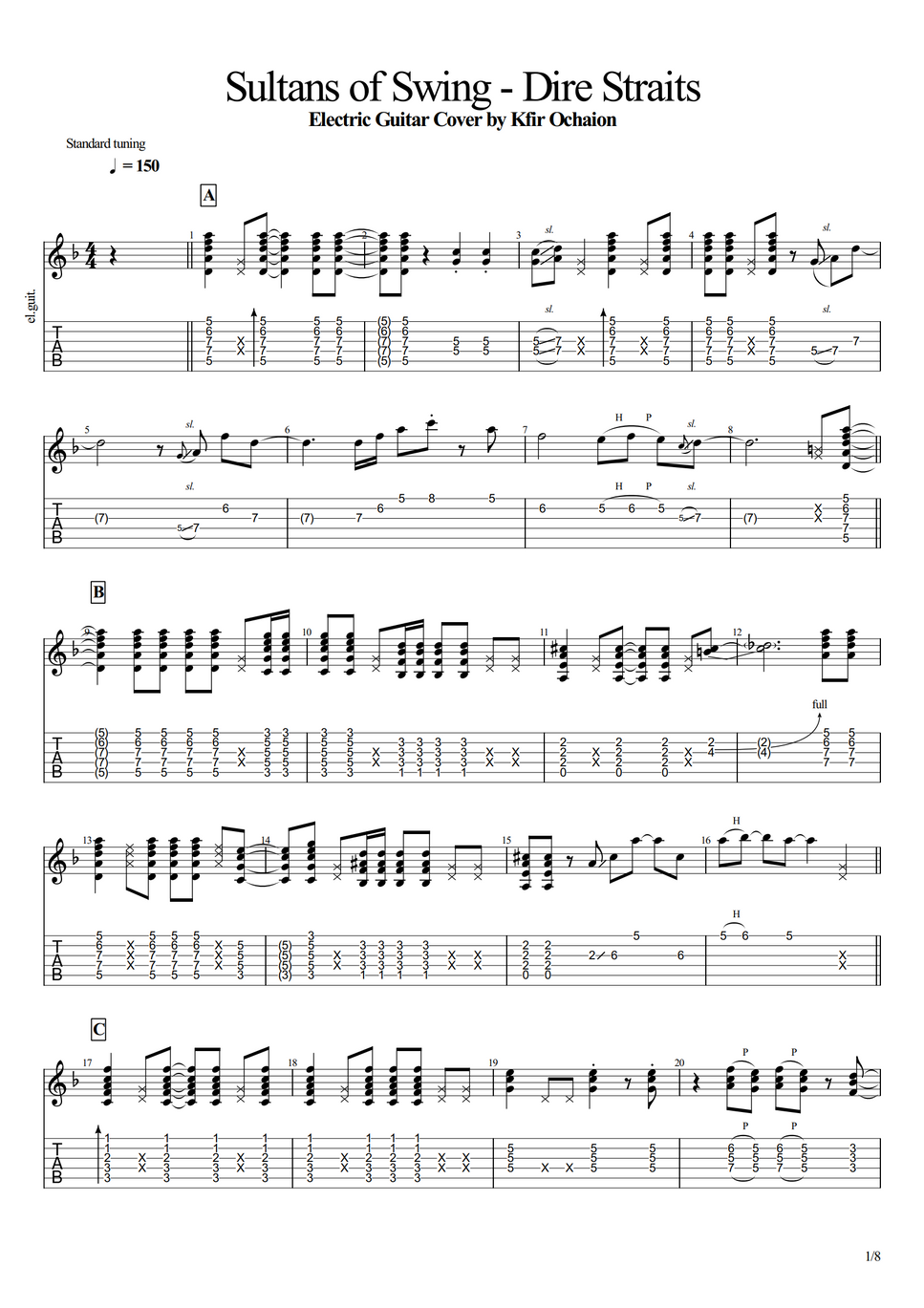 Dire Straits Sultans Of Swing by Kfir Ochaion Tab   1pentagramma Spartito