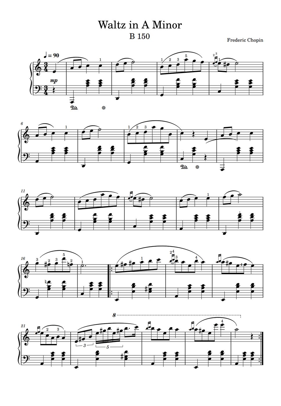 Frederic Chopin Waltz in A minor (B. 150) Notenblatt by EasyPianoTutorials