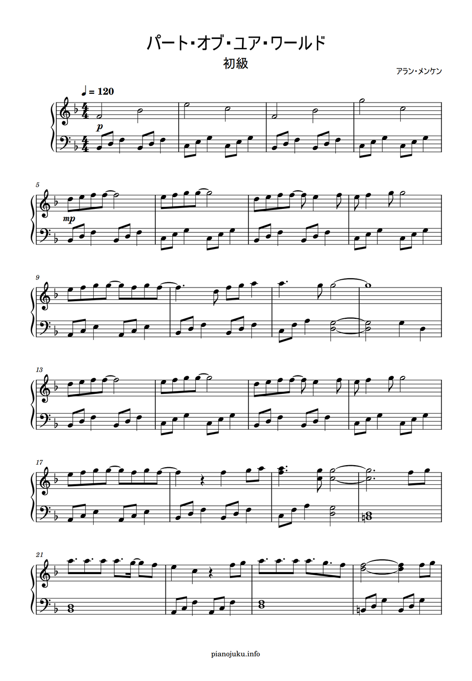 アラン・メンケン パート・オブ・ユア・ワールド (簡単楽譜) 楽譜 by ピアノ塾