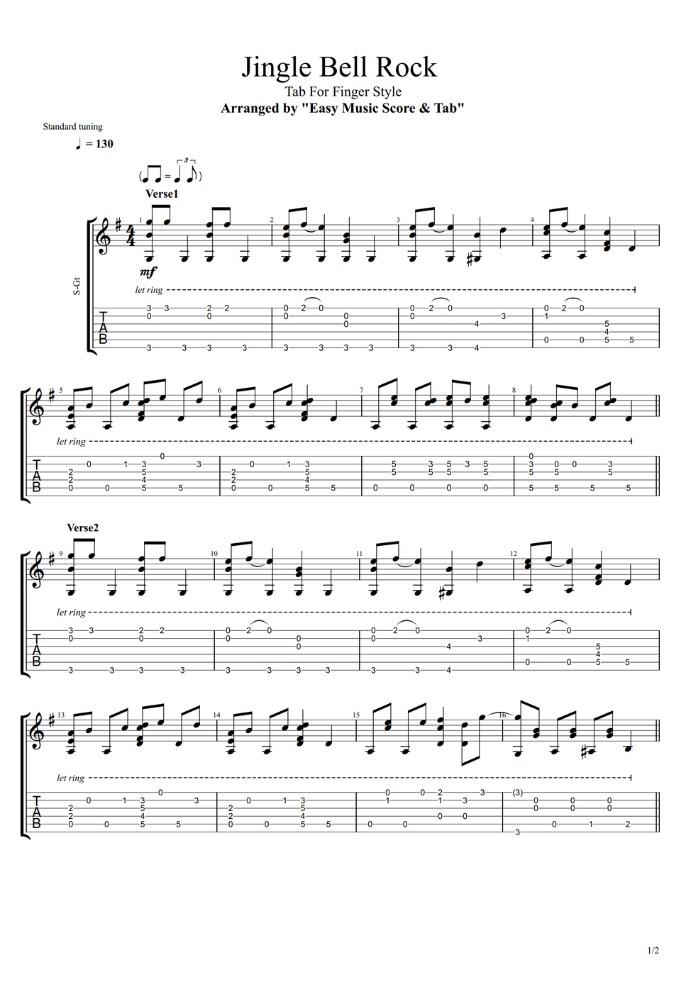 Christmas Carol "Jingle Bell Rock" Easy Finger Style Tab by EMST Tab