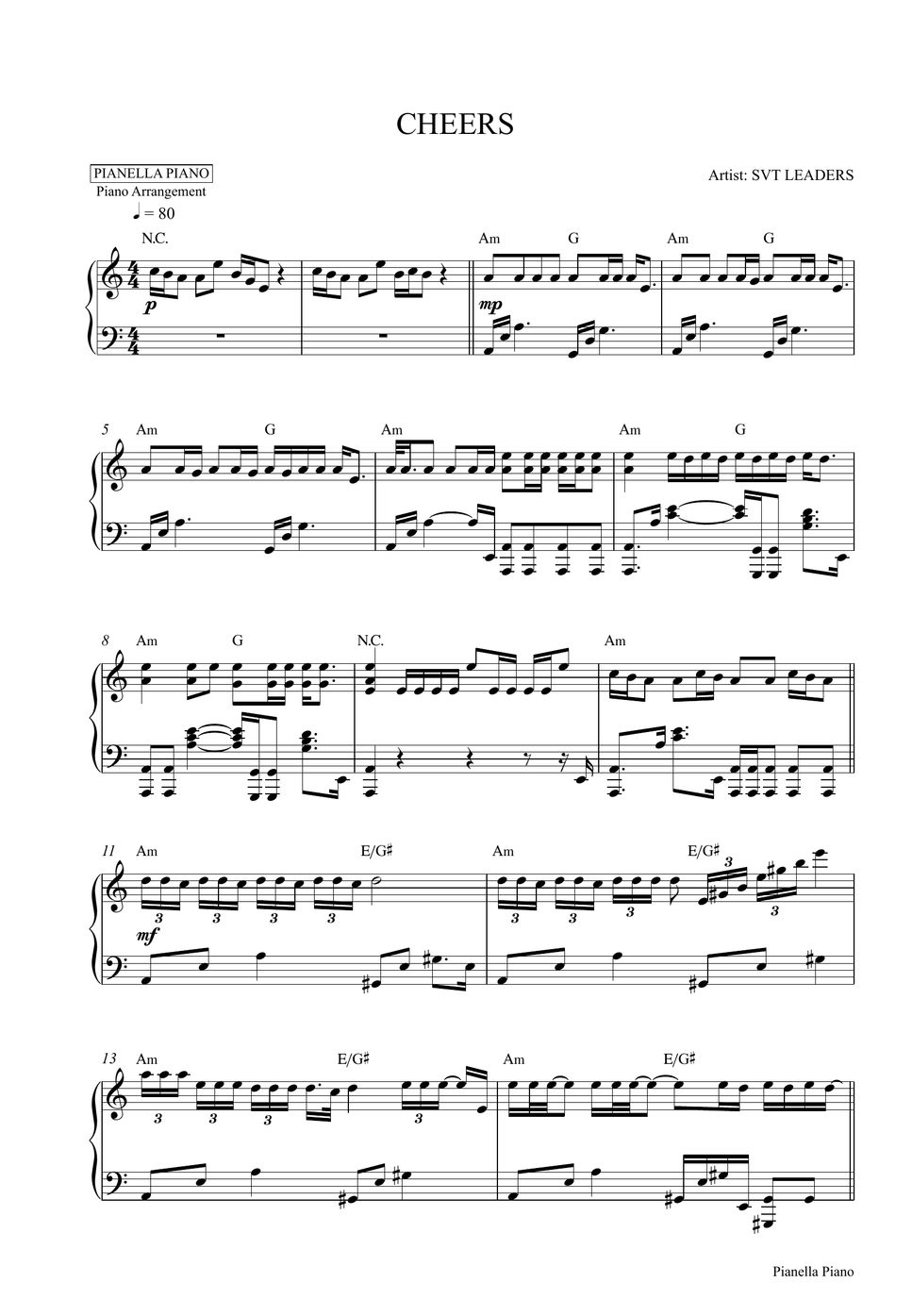 SVT LEADERS CHEERS (Piano Sheet) Sheet by Pianella Piano