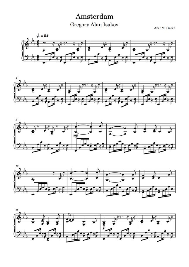 Gregory Alan Isakov Amsterdam Piano Cover by Magdalena Galka Sheet Music